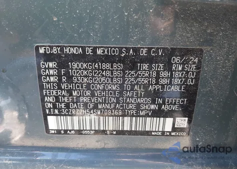 2025 Honda Hr-V Awd Sport из США, поврежденный, VIN 3CZRZ2H54SM709369